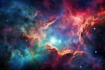 A celestial nebula featuring vibrant shades of teal and magenta - obrazy, fototapety, plakaty