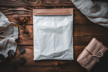 Blank Packaging Pouch on Wooden Background