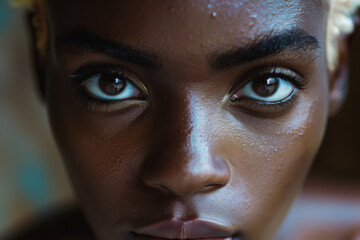 Young African Person's Intense Gaze Close-Up