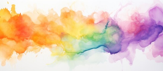 Fototapeta na wymiar A stunning watercolor painting featuring a vibrant rainbow of colors on a crisp white background, creating a beautiful and captivating art piece