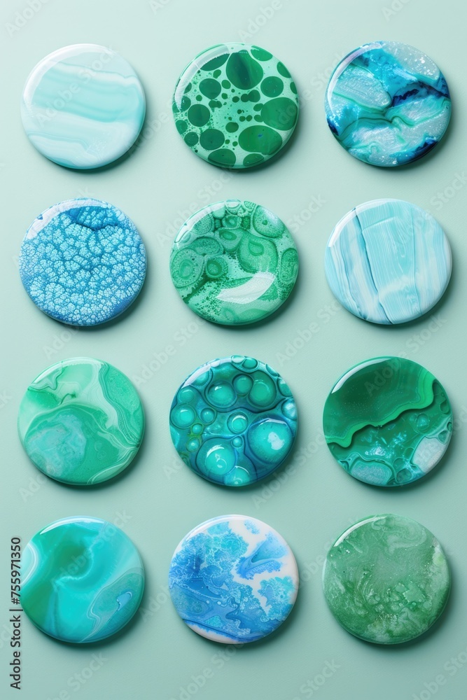 Poster assorted colored buttons on a plain white background. ideal for fashion or crafting projects.