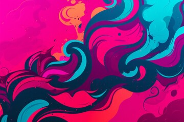 A vibrant magenta and teal background with bold design