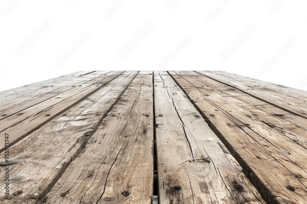 Poster a simple wooden floor with a clear white sky background. suitable for various design projects.