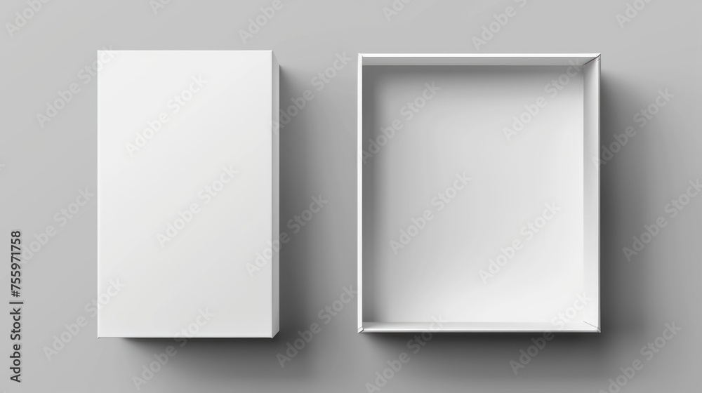 Poster Simple and versatile image of two empty white boxes on a neutral gray background. Ideal for showcasing products or concepts.