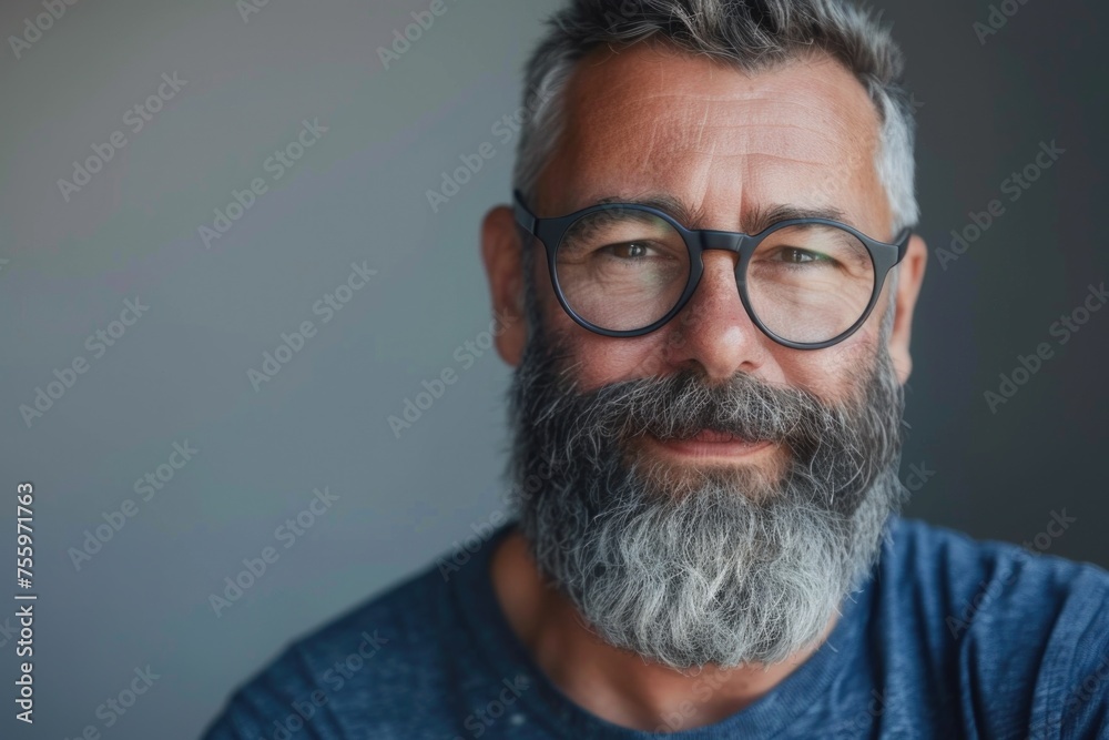 Aufkleber A detailed image of a man with glasses and a beard. Suitable for various professional and casual concepts.
