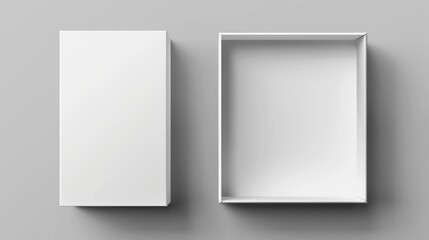 Simple and versatile image of two empty white boxes on a neutral gray background. Ideal for showcasing products or concepts.