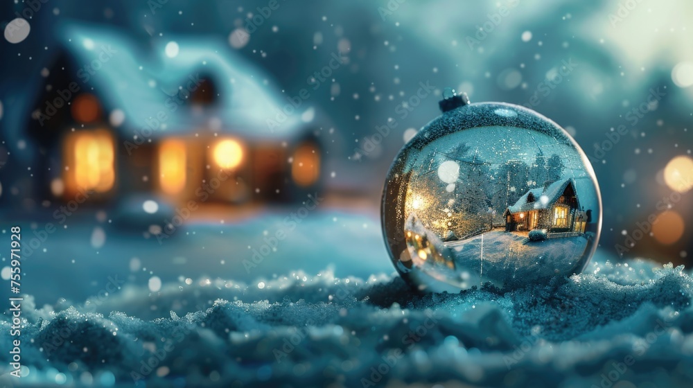 Poster Snow globe sitting on snow covered ground, perfect for winter and holiday concepts.