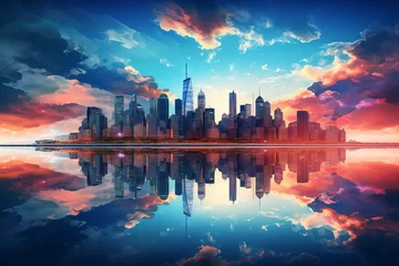 Poster Double vision of a vibrant city skyline © KerXing