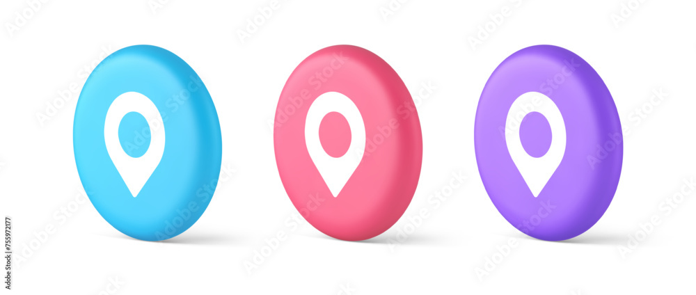 Poster gps map pin location service button application direction distance pointer 3d isometric circle icon