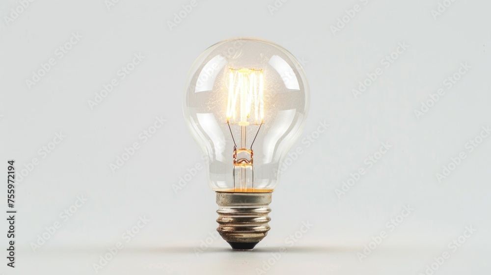 Poster a light bulb sitting on a table, suitable for various concepts and ideas.