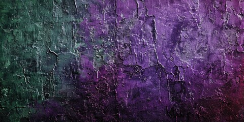 Vibrant purple and green painting on a wall, perfect for interior design projects.