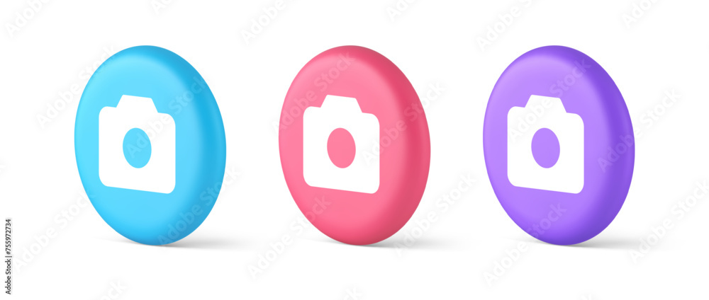 Poster camera multimedia application content creation digital button 3d realistic isometric circle icon