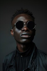 A stylish man wearing sunglasses and a black shirt. Suitable for fashion or lifestyle concepts.