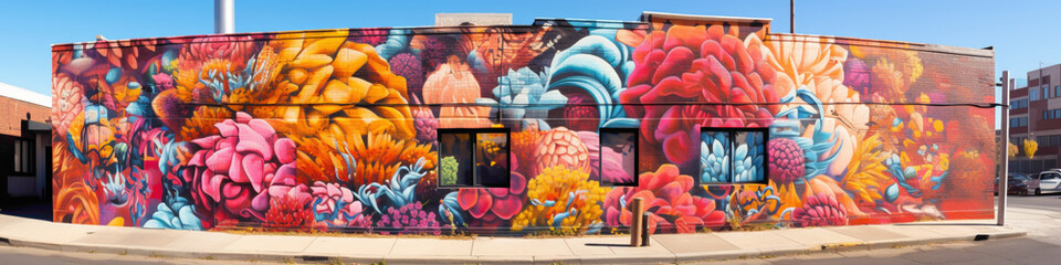 Naklejka premium Witness the transformative power of art with a bold street art mural painted on a city wall.