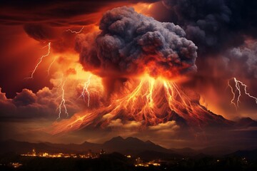 Volcanic activity during a thunderstorm - obrazy, fototapety, plakaty