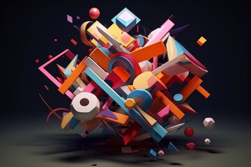A 3D animation of geometric shapes interlocking and creating an abstract sculpture