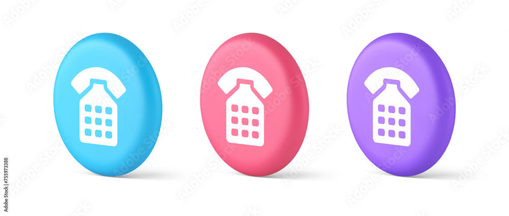 Wall mural phone call contact communication web button helpline hotline 3d realistic isometric circle icon