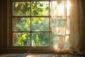 Morning Sunlight Illuminating Indoor Space with Nature Beauty.