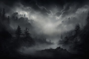 A black background with ethereal mist