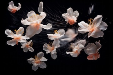 Fototapeta premium A black background with floating petals