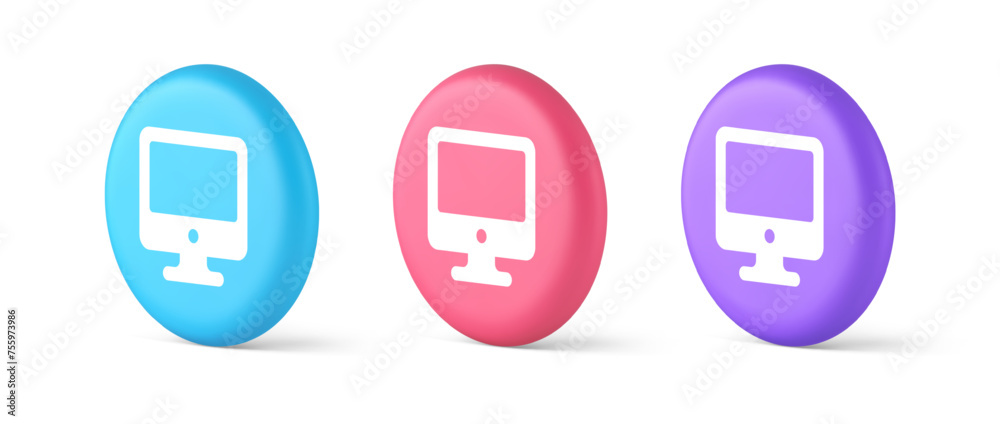 Poster computer monitor connection button cyberspace digital technology 3d realistic isometric circle icon