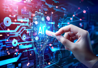 Technological background with circuit board. Artificial intelligence. Systems development. AI generated