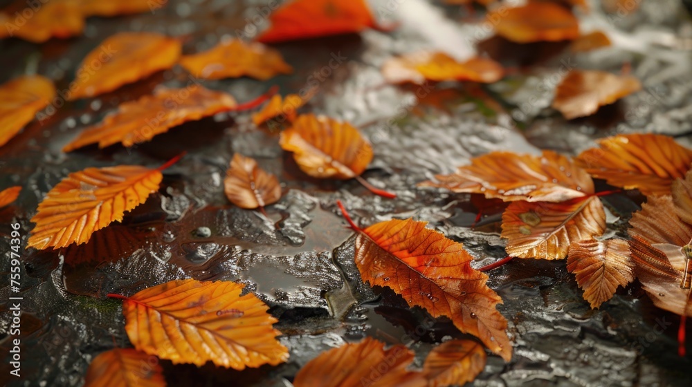 Poster a close-up view of leaves on the ground. suitable for nature backgrounds.