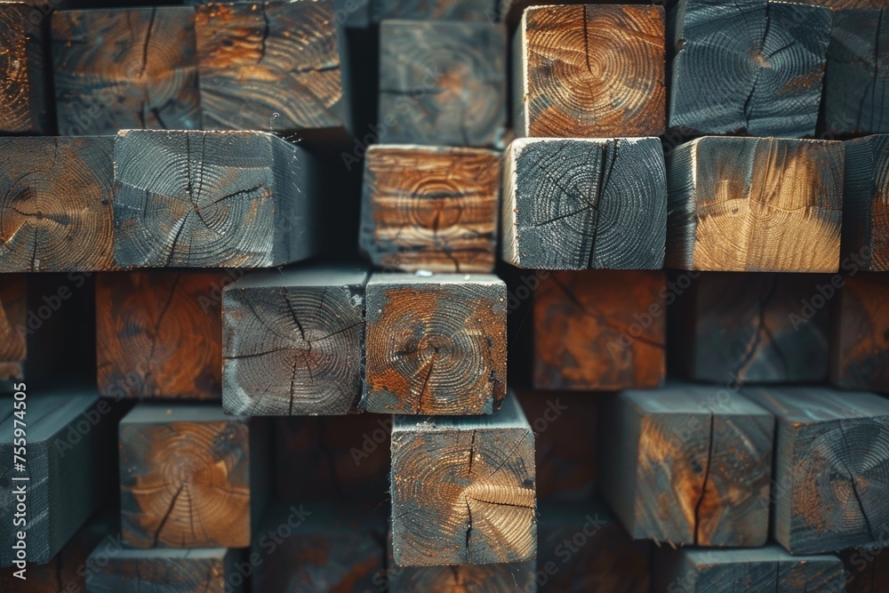 Poster a pile of wooden logs stacked on top of each other. suitable for forestry and lumber industry concep