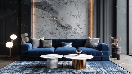 Elegance redefined: Dive into the luxe embrace of this blue velvet haven! - obrazy, fototapety, plakaty