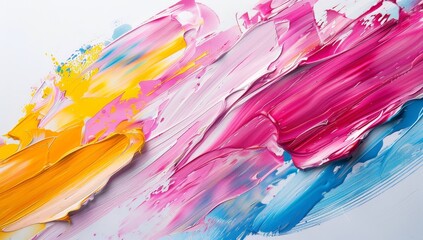 Abstract pastel background with brush strokes in pink, blue and yellow colors. 