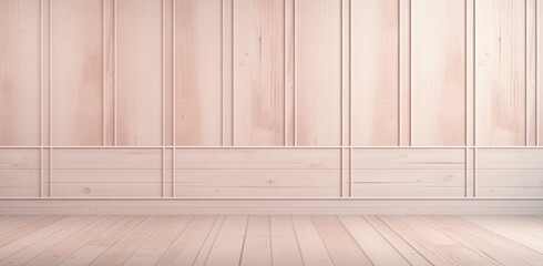 Elegant Pastel Peach Wall Paneling with Wooden Floor - Classic Empty Room with Wooden Boiserie in Modern Interior Design