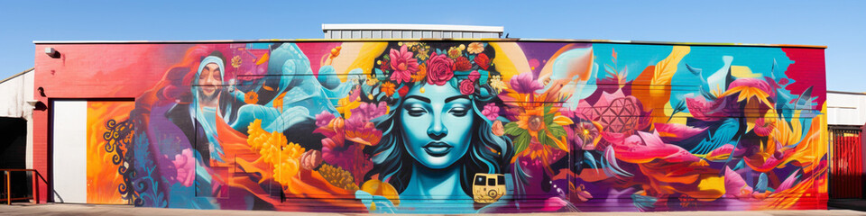 Naklejka premium Witness the power of creativity with a bold street art mural adorning a city wall.