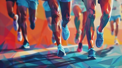 A dynamic painting of a group of people running. Perfect for sports or competition concepts. - obrazy, fototapety, plakaty