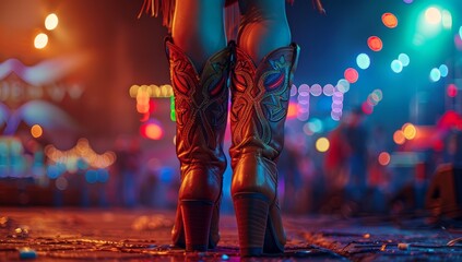 Attractive woman in cowboy boots at a concert
