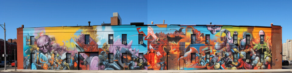 Naklejka premium Witness the beauty of urban expression with a bold street art mural on a city wall.