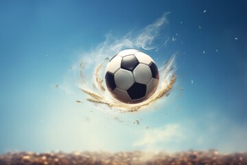 A fluid motion shot of a soccer ball bending in mid-air during a free-kick