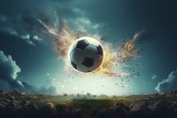 A fluid motion shot of a soccer ball bending in mid-air during a free-kick