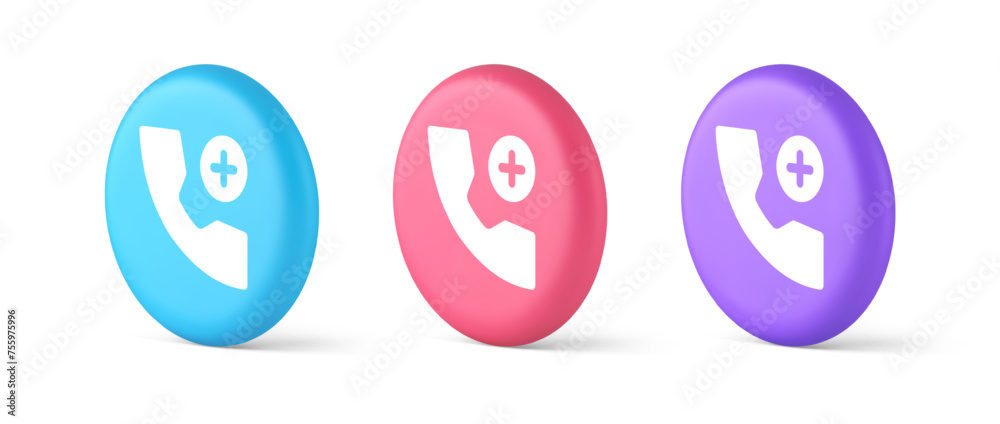 Poster phone call add contact communication button voice conversation web interface app 3d circle icon