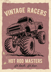 vintage monster truck car poster © Liubov Shevtsova