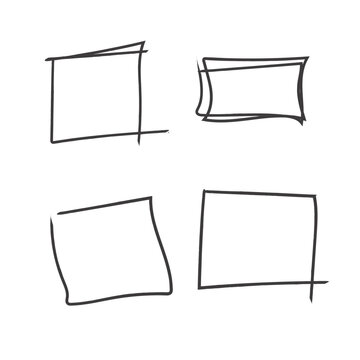 Hand drawn square frames in sketchy style. Rectangular handdrawn grungy borders. Vector illustration of pencil outline stroke framework box. Collection of doodle school draft frames	
