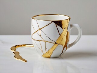 Mesmerizing coffe cup isolated in white backdrop design with kintsugi style.