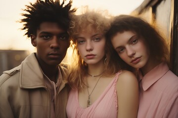 Fototapeta premium A diverse group of young individuals standing in close proximity to each other, showing unity and camaraderie.