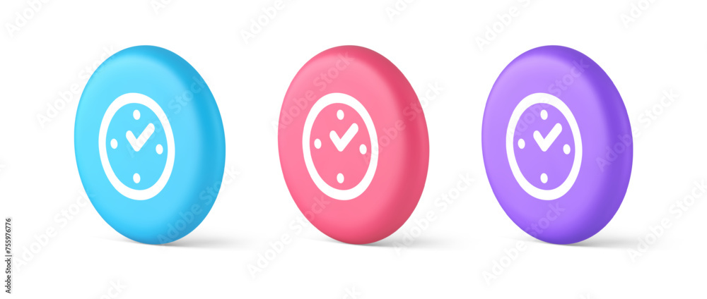 Poster watch time control button alarm clock deadline checking web app design 3d isometric circle icon