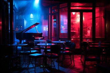 A neon lit jazz club with a sultry atmosphere - obrazy, fototapety, plakaty