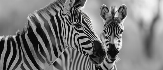 Zebra e seu filhote na natureza - Papel de parede