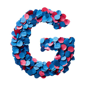 Blue and Red Confetti Letter G Isolated on Transparent or White Background, PNG