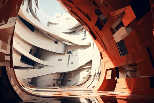 An abstract image of distorted architecture, defying conventional perspectives