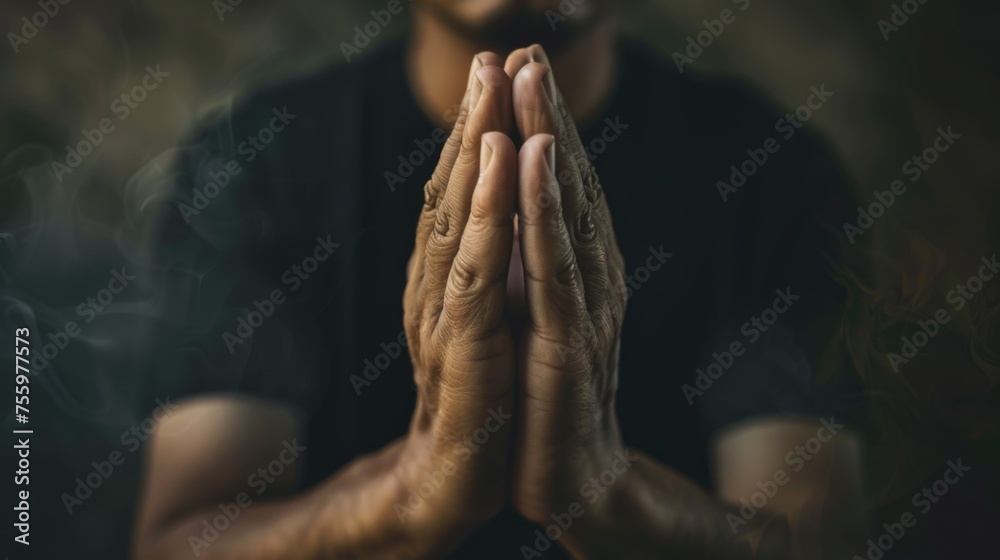 Aufkleber Close-up of hands clasped together. Suitable for concepts of unity and teamwork.