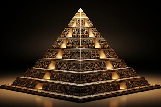 An artistic rendering of a 3D Sierpinski pyramid, a classic fractal structure