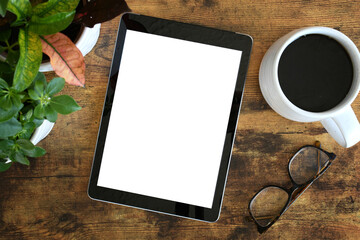Tablet computer blank screen, digital advertisement or book cover mock - obrazy, fototapety, plakaty